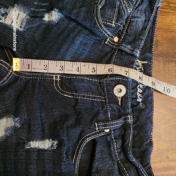 Ariya Cuffed Bermuda Shorts Size 4 Low Rise Button Flap Dark Wash Stretch Denim - Picture 7 of 11